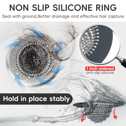 Shower Hair Drain Catcher & Bathtub Drain Stopper Set, 4.4" | Reversible Flip Clean, Anti-Clog Mesh, Fast Drainage, Anti-Slip Base, Rust-Proof, for Bathtub & Shower Drains, Patented - color: Gray Silver