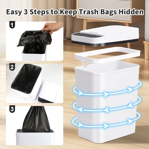 2 Pack Bathroom Trash Can with Lid, 2.5 Gallon Small Slim Trashcan, Automatic Trash Can Touchless, Motion Sensor Waterproof Plastic Trash Bin for Bedroom Kitchen Office Living Room (White) - color: White 2PCS