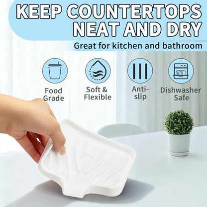 2 Pack Silicone Soap Dish with Drain, Self Draining Bar Soap Holder for Shower, Silicone Dish Soap Tray, Bathroom and Kitchen Sink Organizer, White - color: White