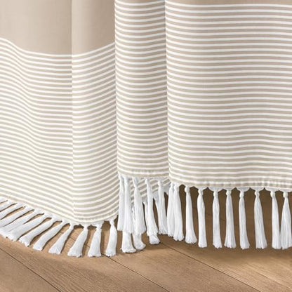 Extra Long Beige Boho Cotton Striped Shower Curtain with Tassel 72"W X 84"L | Boho Farmhouse Shower Curtains for Bathroom with Soft Cotton Feel - color: Beige, size: 72"W x 84"L