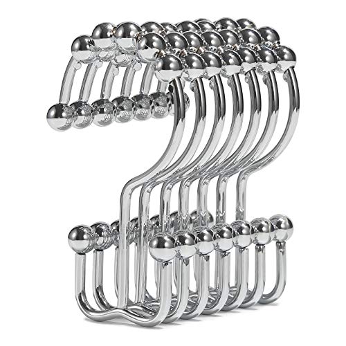 Shower Curtain Hooks, Goowin Shower Curtain Rings, Stainless Steel Shower Curtain Hooks Rust Proof Free Sliding Double Shower Hooks for Curtain, Shower Curtains & Liners (Chrome) - color: Chrome