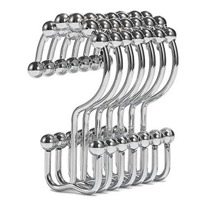 Shower Curtain Hooks, Goowin Shower Curtain Rings, Stainless Steel Shower Curtain Hooks Rust Proof Free Sliding Double Shower Hooks for Curtain, Shower Curtains & Liners (Chrome) - color: Chrome