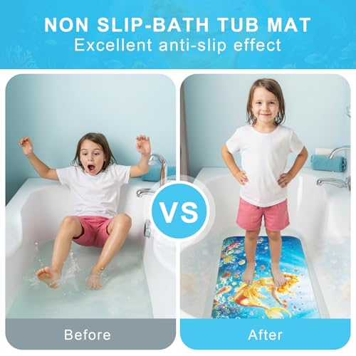 Upgrade Cartoon Baby Bath Mat Non Slip - 40"x16" Extra Long Bathtub Mat for Baby Eco Friendly Durable Bath Mat for Tub Non Slip Kids Tub Mat with Suction Cups, Machine Washable and No Fading, Mermaid - color: G-mermaid-4