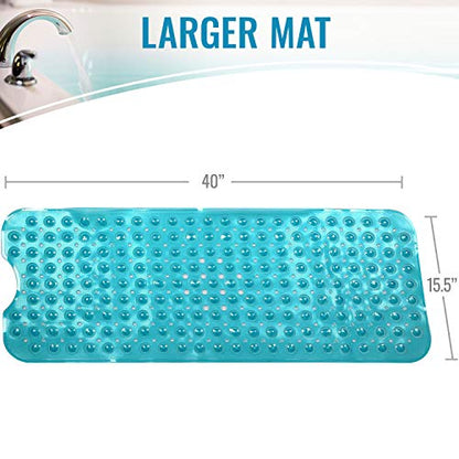 HealthSmart Bath Mat Extra Large No Slip Shower & Bathtub Mat with Suction Cups and Drain Holes for Anti-slip Grip, Machine Washable, Extra Large, 40 x 15.5, Green - color: Green, size: 40" x 15.5" (Rectangular)