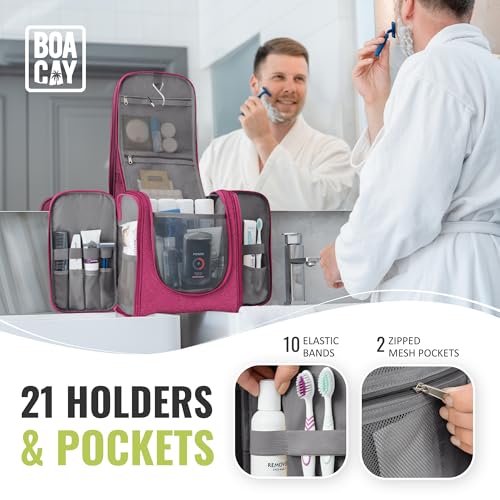 Extra Large Hanging Travel Toiletry Bag for Women and Men, Makeup Bag - color: (X-Large) Cerise Pink - Gray Interior