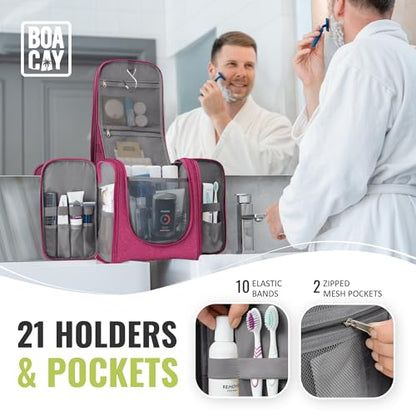 Extra Large Hanging Travel Toiletry Bag for Women and Men, Makeup Bag - color: (X-Large) Cerise Pink - Gray Interior