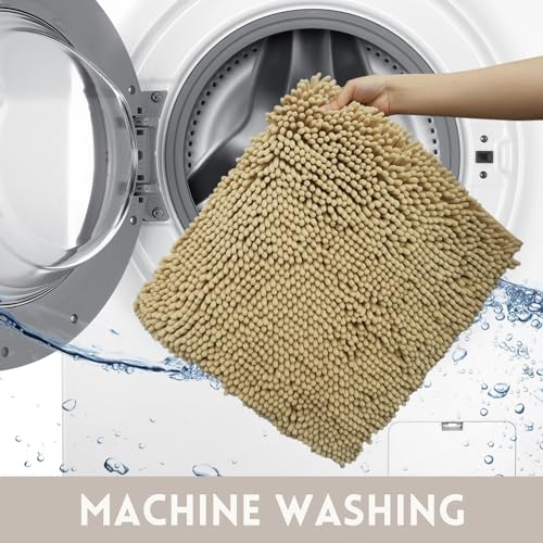 Bathroom Rugs Chenille, Extra Thick and Absorbent, Non-Slip, Machine Washable, Dry Quckily, Soft Cozy Plush, Used Under Shower Bathtub and Sink, Bath mat Sets Camel - color: Beige, size: 20 x 32 inch + 20 x 20 inch (U-Shape)