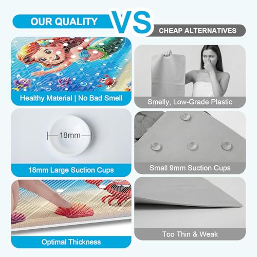 Baby Bath Mat for Tub Non Slip Kids Bath Mat - 40''x16'' Extra Long Cartoon Turtle Baby Bath Tub Mat Eco-Friendly Toddler Bath Mats with Suction Cups & Drain Holes, Easy to Clean & Easy Drying - color: Mermaid