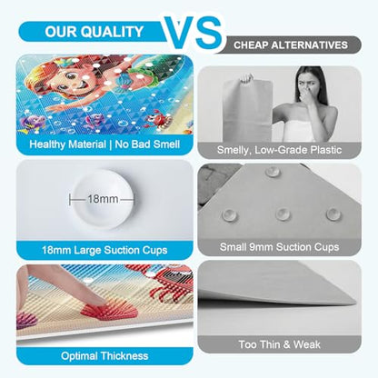 Baby Bath Mat for Tub Non Slip Kids Bath Mat - 40''x16'' Extra Long Cartoon Turtle Baby Bath Tub Mat Eco-Friendly Toddler Bath Mats with Suction Cups & Drain Holes, Easy to Clean & Easy Drying - color: Mermaid