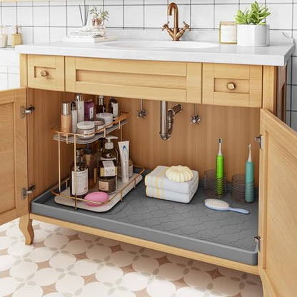 Jin&Bao Under Sink Mat 34" x 19" Waterproof Silicone Cabinet Kitchen Liner | Silicone under kitchen sink mat,cabinet protector,bathroom shelf liner,raised edge,anti-slip,easy to clean & dishwasher safe - color: Beige, size: 19"w x 34"l