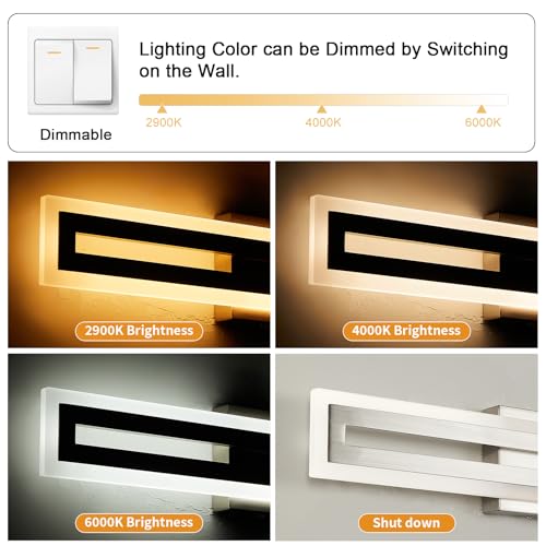 WILON Modern Bathroom Vanity Light 24 Inch, Brushed Nickel LED Vanity Light, 15W 3CCT Dimmable Bathroom Light Fixtures Over Mirror, Rotatable Wall Lamp, Long Wall Sconce Light for Bar Bedroom Kitchen