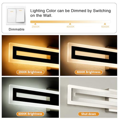 WILON Modern Bathroom Vanity Light 24 Inch, Brushed Nickel LED Vanity Light, 15W 3CCT Dimmable Bathroom Light Fixtures Over Mirror, Rotatable Wall Lamp, Long Wall Sconce Light for Bar Bedroom Kitchen