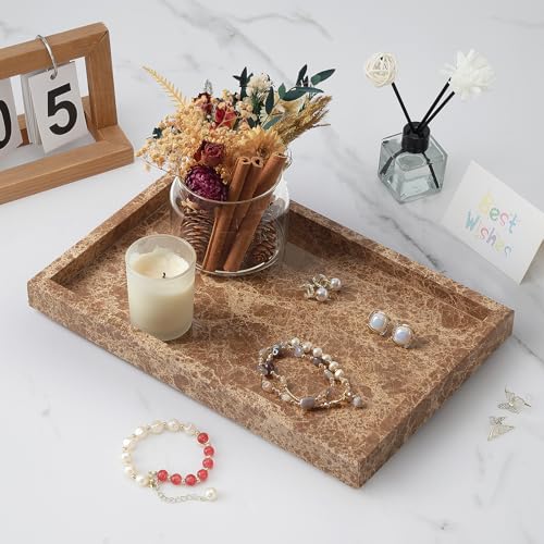 Marble Bathroom Tray,Pure Natural Vanity Tray | Marble Tray for Kitchen Counter Non-Ceramic/Non-Resin,Stone Trays 12 x 8 inch （Dark Brown） - color: Dark Brown