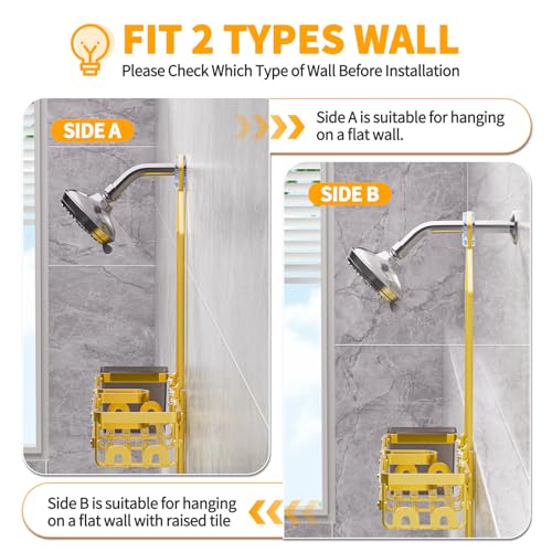 Aluminum Shower Caddy Hanging, Never Rust Shower Organizer | 4 Levels with adjustable Height 10 Hooks for Razor/Sponge - Rack with Soap Basket (Gold) - color: Gold