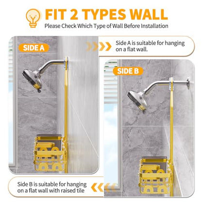 Aluminum Shower Caddy Hanging, Never Rust Shower Organizer | 4 Levels with adjustable Height 10 Hooks for Razor/Sponge - Rack with Soap Basket (Gold) - color: Gold