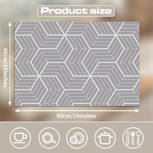 Absorbent Kitchen Counter Mat Fast-Drying Cuttable Coffee Mat Geometric Design for Kitchen Bathroom Pet Feeding Area(Hexagon Grid,Gray)