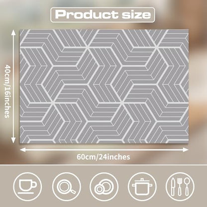 Absorbent Kitchen Counter Mat Fast-Drying Cuttable Coffee Mat Geometric Design for Kitchen Bathroom Pet Feeding Area(Hexagon Grid,Gray)