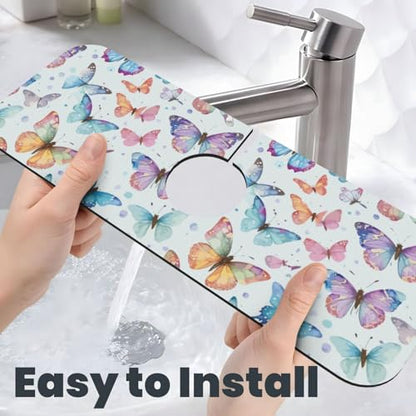 Butterfly Butterflies Kitchen Sink Splash Guard Faucet Mat Super Absorbent Fast Drying Mat Sink Gadgets-Fast Drying Pad Sink Mat For Kitchen Bathroom (15" X 5.5" ) - color: Butterfly
