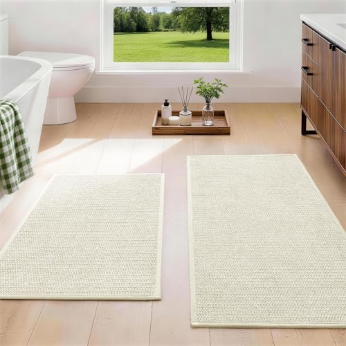 Beige Bathroom Rugs Sets 2 Piece, Quick Dry Thin Bath Mat, Non Slip Absorbent Machine Washable, Bath Rugs for Bathtub Sink Home Decor (17"x24" + 17"x32") - color: Beige, size: 17"x24"+17"x32"