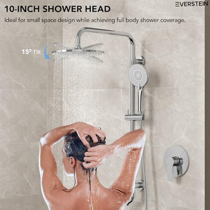 10 Inch High Pressure Rainfall Shower System with Slide Bar, Wall Mount Bathroom Round Shower Faucet Set with Valve, Polished Chrome - color: Polished Chrome