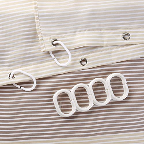 Extra Wide Fabric Shower Curtain Tan Gold for Bathroom, Wrap Around White Neutral Stripe with 18 Hooks, 108" W×72" H Inch - color: Beigetan, size: 108"W x 72"L (Pack of 1)