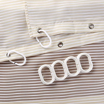 Extra Wide Fabric Shower Curtain Tan Gold for Bathroom, Wrap Around White Neutral Stripe with 18 Hooks, 108" W×72" H Inch - color: Beigetan, size: 108"W x 72"L (Pack of 1)