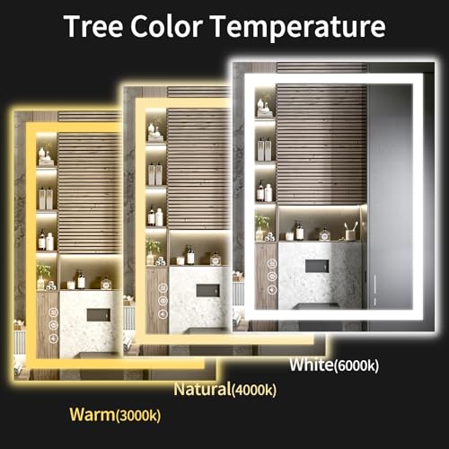 20"x28" LED Bathroom Mirror with Lights, Dimmable, Anti-Fog, Lighted Bathroom Vanity Mirror for Wall, Backlit + Front Lit, Memory Function, Shatter-Proof, Tempered Glass - size: 28"L x 20"W