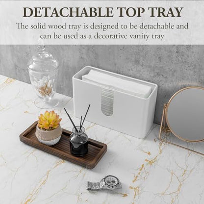 MyGift Deluxe Modern Matte White Metal Folded Commercial Paper Towel Holder with Rustic Burnt Solid Wood Tray Lid, Wall Mounted Trifold Multifold Z Fold Disposable Napkin Dispenser - color: White