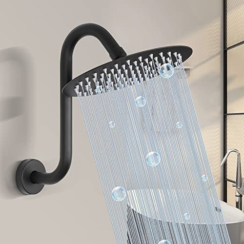 S Shaped Shower Arm, High Rise Shower Head Extension Pipe Standard 1/2" Connection with Flange, Awesome Shower Experience-Stainless Steel Bathroom Accessory(10 Inch S Shape, Matte Black) - color: Matte Black, style: 10" S Shape