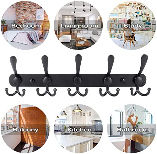 GlazieVault Coat Rack Wall Mount - Stainless Steel Coat Rack (2 Pack) - Heavy Duty Coat Hooks Wall Mounted - Hanger for Hat Towel Robes Jacket Clothes for Bathroom Entryway - style: Black Tri