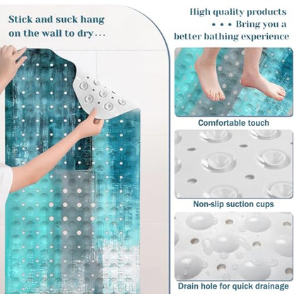 Bath Tub Mat Non Slip, Abstract Non Slip Bath Mat for Shower, Large Washable Shower mats for Showers with Drain Holes and Suction Cups,40 X 16 Inch (Turquoise Abstract) - color: Turquoise Abstract