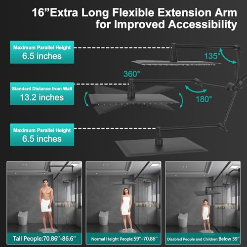 All Metal 10 Inch Rain Shower Head with Handheld Spray Combo, High Pressure Waterfall Rainfall Square Shower Heads with 16" Adjustable Extension Arm, Dual Showerhead with 3-Way Diverter, Matte Black - color: Matte Black, size: 10 Inch
