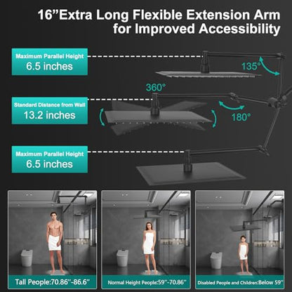 All Metal 10 Inch Rain Shower Head with Handheld Spray Combo, High Pressure Waterfall Rainfall Square Shower Heads with 16" Adjustable Extension Arm, Dual Showerhead with 3-Way Diverter, Matte Black - color: Matte Black, size: 10 Inch