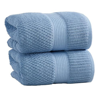 NY Loft 100% Cotton 2-Pack Oversized Bath Towel Set | Blue | Quick-Dry | Two Oversized 35" x 70" Bath Towels / Bath Sheets | Super Absorbent | Designer-Styled Texture - color: Blue Shadow, size: Bath Sheets (2 Pack)