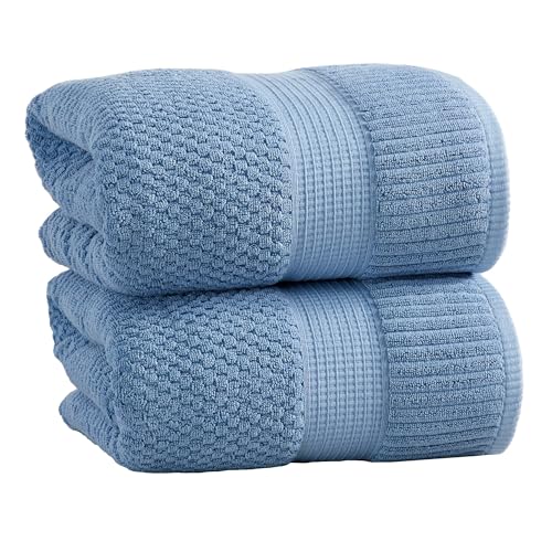 NY Loft 100% Cotton 2-Pack Oversized Bath Towel Set | Blue | Quick-Dry | Two Oversized 35" x 70" Bath Towels / Bath Sheets | Super Absorbent | Designer-Styled Texture - color: Blue Shadow, size: Bath Sheets (2 Pack)