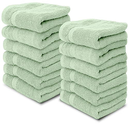White Classic Luxury Cotton Washcloths 13x13 Inch - 650 GSM Turkish Cotton | Hotel, Spa, Bathroom Face Towel | 12 Pack, Mint Green - color: 10: Mint Green