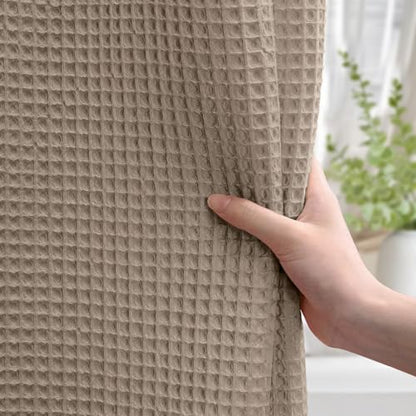 Stall Waffle Shower Curtain Heavyweight Cotton Fabric Beige 48Wx72L | Soft Cotton Cloth,3D Square Truely Waffle,Washable, Hotel Luxury Spa, Shower Curtains for Narrow Bathroom 12 Plastic Hooks - color: Beige, size: Small Stall 48"W x 72"L