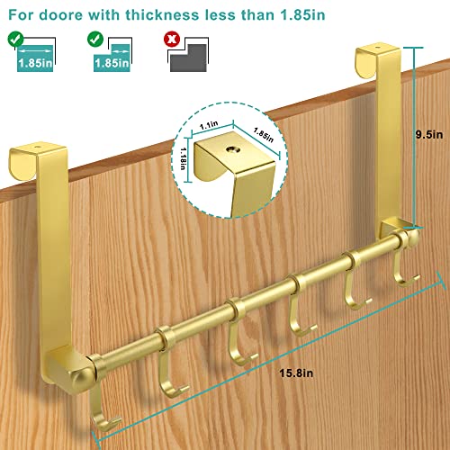 MGahyi Gold Over The Door Hooks, Over The Door Towel Rack | 6 Sliding Adjustable Hooks, Aluminum Sturdy Rustproof, No-Drilling Anti-Scratch, for Bathroom Bedroom Closet - color: Gold
