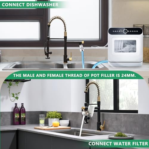 Fapully Black&Gold Kitchen Faucet with Sprayer,Commercial Pull Down | Kitchen Faucet for Kitchen Sink, 360 Swivel Sinlge Handle Single Hole - color: Black&Gold, style: Classic