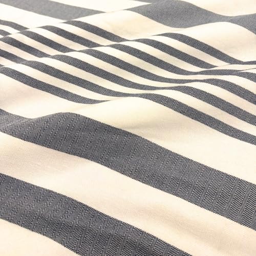 Blue and White Striped Cotton Fabric Shower Curtain with Fringe for Bathtub or Shower, Machine Washable Bath Curtain, 72 x 72 Inch, Margot Denim - color: Margot Denim