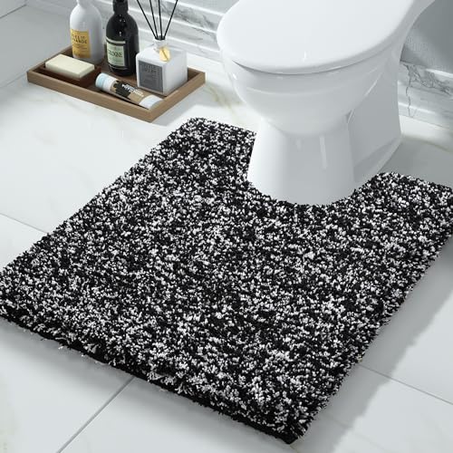 Yimobra Toilet Rugs U Shaped Washable 24X20, Ultra Soft and Water Absorbent Bath Mats, Non Slip Fluffy Shaggy Luxury Microfiber Contour Bath Rugs for Toilet, Dry Quick, Black and White - color: Black and White, size: 20" X 24" Contour Rug
