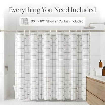 304 Stainless Steel Shower Curtain Rod, Adjustable Telescopic Tension Rod, Rustproof Bathroom Rod, No Drilling Expandable Curtain Rod 42–78 Inch – Brushed Nickel + 80“ x 80” Shower Curtain - color: Brushed Nickel, size: 42"–78"