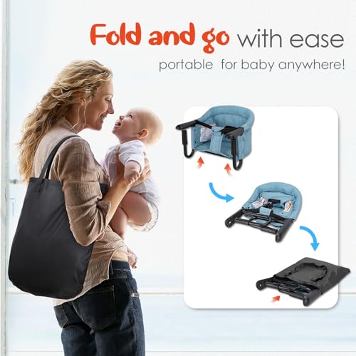 Hook On High Chair - Portable & Foldable for Babies 6-36 Months, Family & Travel Use with Carry Bag(Sky Blue) - color: Sky Blue