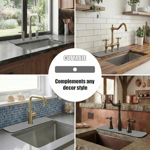 Cuttable Kitchen Sink Faucet Mat: 24"Lx4"W Splash Guard with Center Hole | Customizable Absorbent Non-slip Fabric Rubber Mat, Cut to Fit 2,3,4 Holes Irregular Sink with Soap Dispenser Air Gap - size: 24"Lx4"W