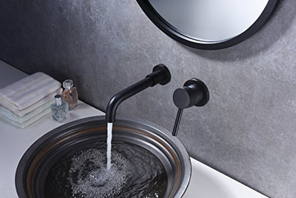SUMERAIN Wall Mount Bathroom Faucets, Matte Black | Rough-in Valve Included,360 Swivel Spout - color: Matte Black, size: Right-Handed
