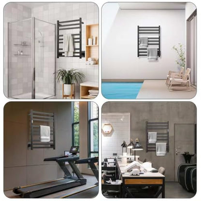 9-Bar Towel Warmer, Wall-Mounted Electric Heated Rack for Bathroom, 24-Hour Timer Smart Switch, 304 Stainless Steel Heated Towel Holder, Hard Wired an Plug in Electric Heated Dryer
