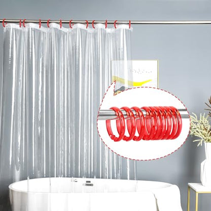 Red Shower Curtain Hooks - 12 Pcs Circular Plastic Shower Curtain Rings for Bathroom - O Shaped Transparent Red Shower Hooks Rings for Shower Curtain Rod - color: Transparent Red