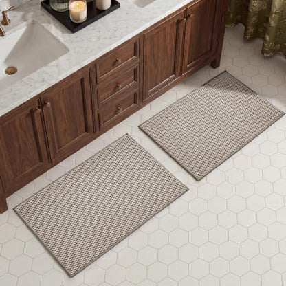 TYUU Bath Mat Set 2 Piece, Thin Bathroom Rugs Non Slip Washable Quick Dry | Non Slip Quick Dry Soft Absorbent Thin Low Pile Bathroom Mats, Washable Bath Rugs 2 Piece Set 20x30 in. Beige - color: Beige, size: 20"x30" + 20"x30"