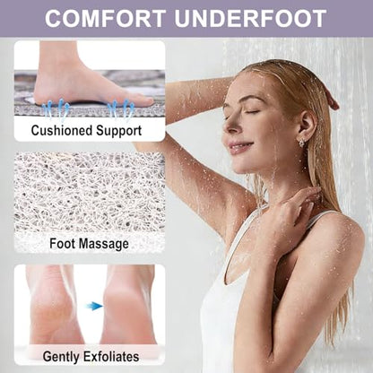 Non Slip Shower Bathtub Mat:36x16 Inch Bathtub Mat Non Slip with Drain, Soft Loofah Shower Mats for Inside Shower, Anti Slip, Foot Scrubber - color: Pebble, size: 36" x 16" (Rectangular)