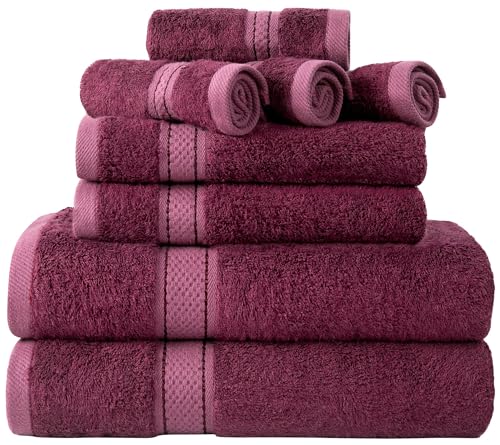 Bath Towel Set Ultra Soft Highly Absorbent Machine Washable Hotel Spa Quality Bath Towels for Bathroom (Berry, 8) - color: Berry